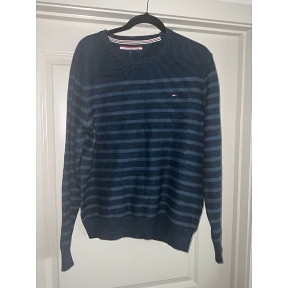 Men’s Tommy Hilfiger Striped Blue Pullover Sweater Size Large - Picture 2 of 8